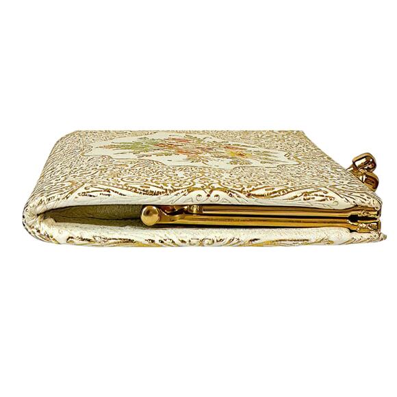 Exquisite Vintage Italian Leather Coin Purse: Gilded Garden Charm - Picture 2 of 8